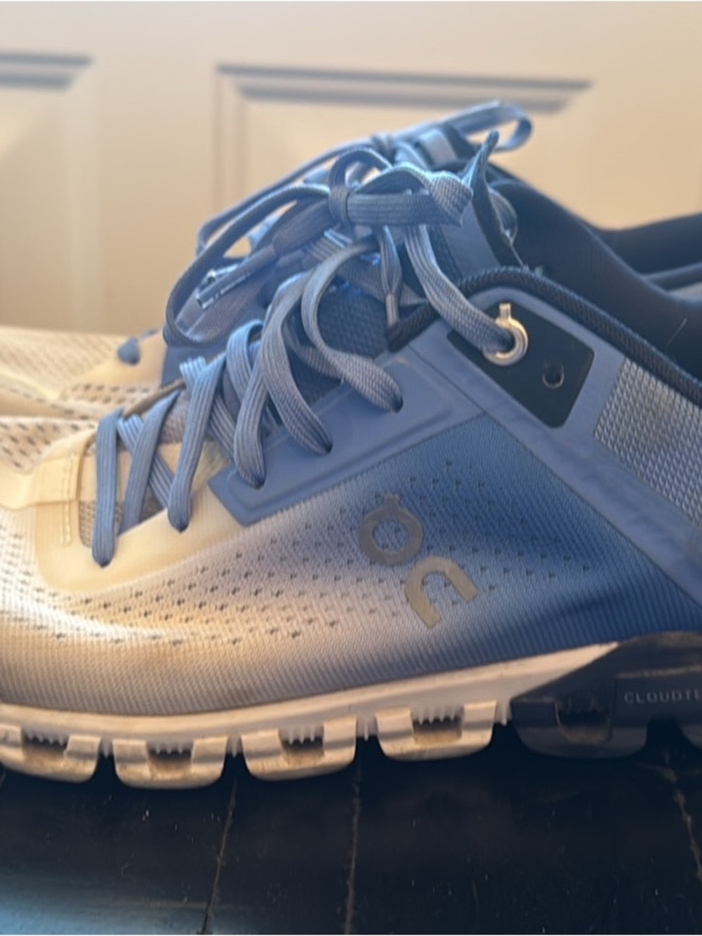 On Running Women's Athletic Trainers in Light Blue and White